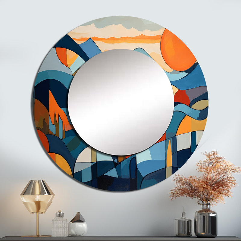 Miroir mural rond unique, Mid Century Century, 29 po x 29 po