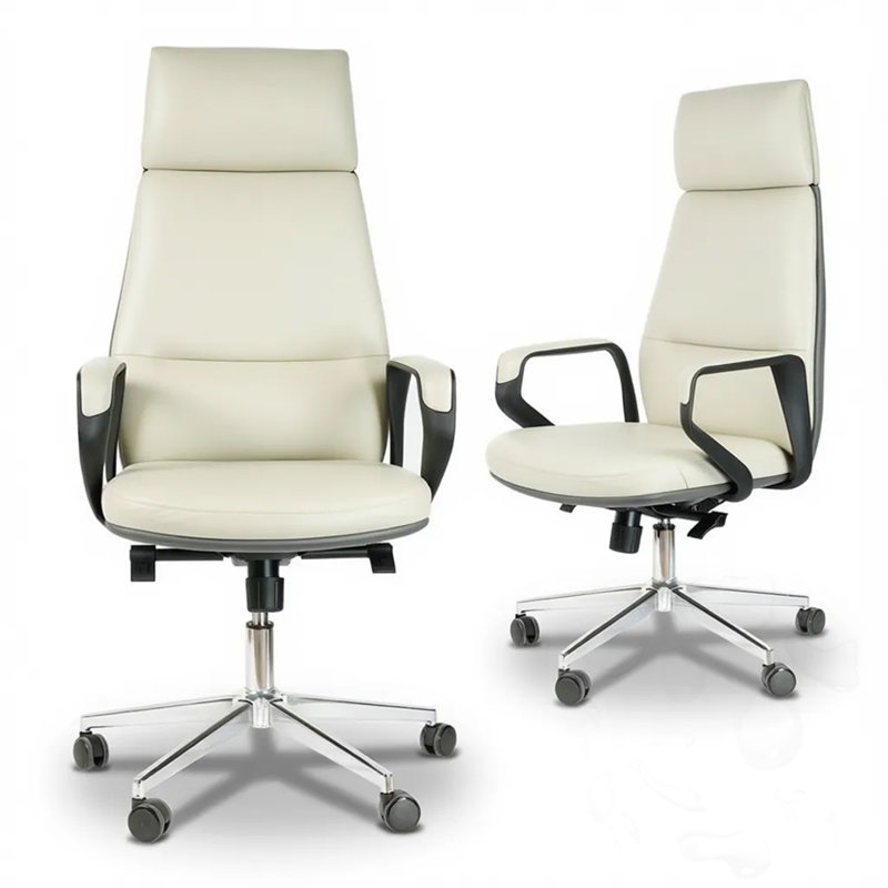 Chaise de bureau pivotante à 360 ° avec accoudoirs, Blanc, Blanc