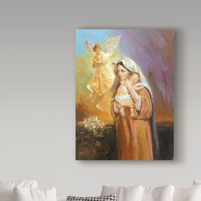 Hollen 'Mary and Angel' Oil Painting Print on Wrapped Canvas