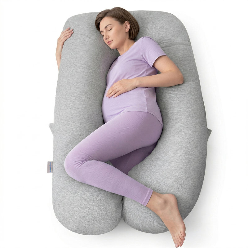 Oreillers pour la grossesse QUEEN ROSE, oreiller rafraîchissant de maternité pour dormir, oreiller de 55 po en forme de U pour le soutien aux femmes enceintes, avec housse soyeuse amovible, gris