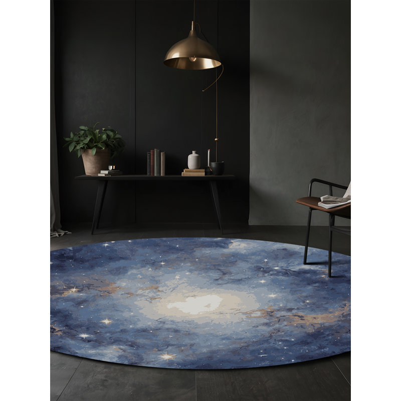 Machine Washable Blue Area Rug, Round 8'