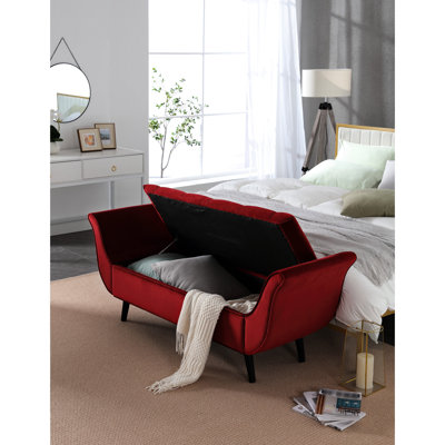 Banc polyvalent en velours rouge de 65 pouces pour le salon, assise spacieuse et confortable, d'une profondeur de 49,67 po, d'une largeur de 18,46 po, d'une hauteur de 17,38 po, d'une fabrication de 47,37 lb,
