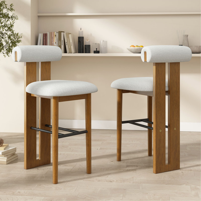 Tabouret de bar intérieur en bois rembourré, Ivoire ivoire