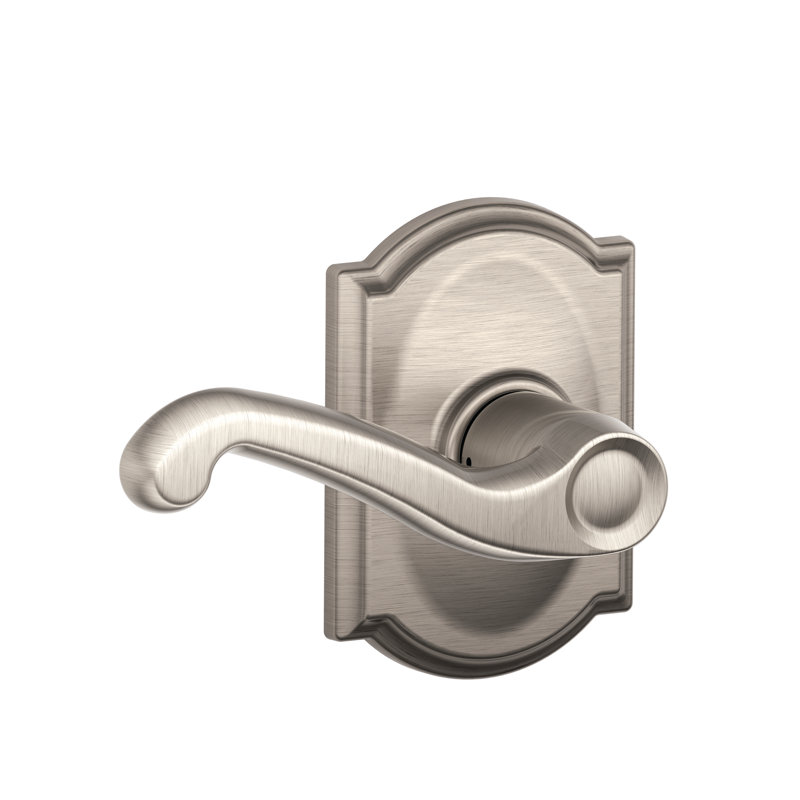 Flair Lever with Camelot Trim Hall and Closet Lock, Satin Nickel