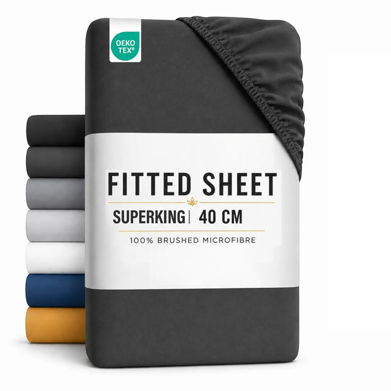 Luxury Hotel Style Fitted Sheet – 40cm (16 Inch) Extra Deep Pocket, Ultra-Soft Hypoallergenic Brushed Microfibre, Breathable, Fade-Resistant & Secure Elastic Fit