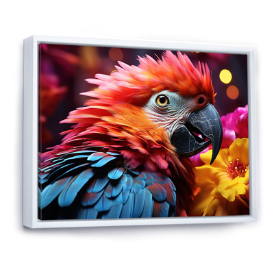 Perroquets rouges et bleus, plumage radieux, coucher de soleil I
