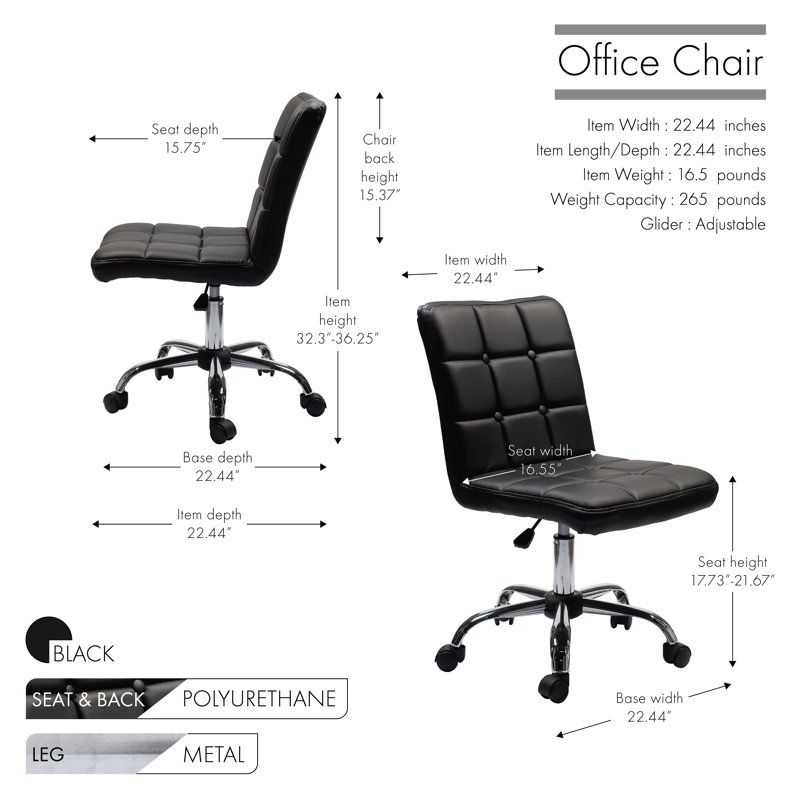 Chaise de travail en polyuréthane Adhafera, Noir