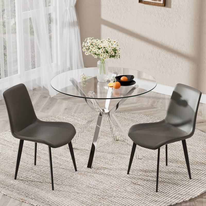 Ensemble de salle à manger Modern, 3 Pieces: Table, 2 Chairs, Grey, Silver
