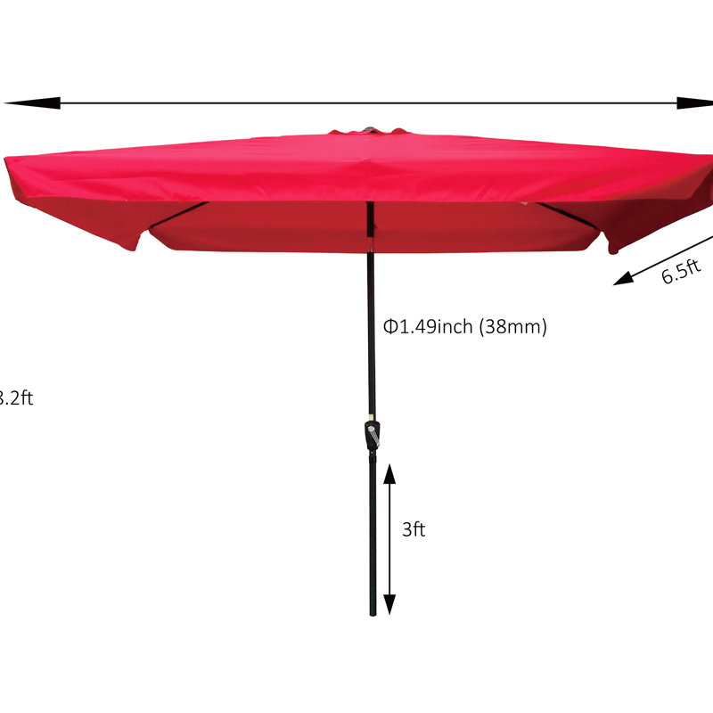 Parasol rectangulaire 10X6.5Ft avec mât en acier thermolaqué - tissu rouge, Rouge