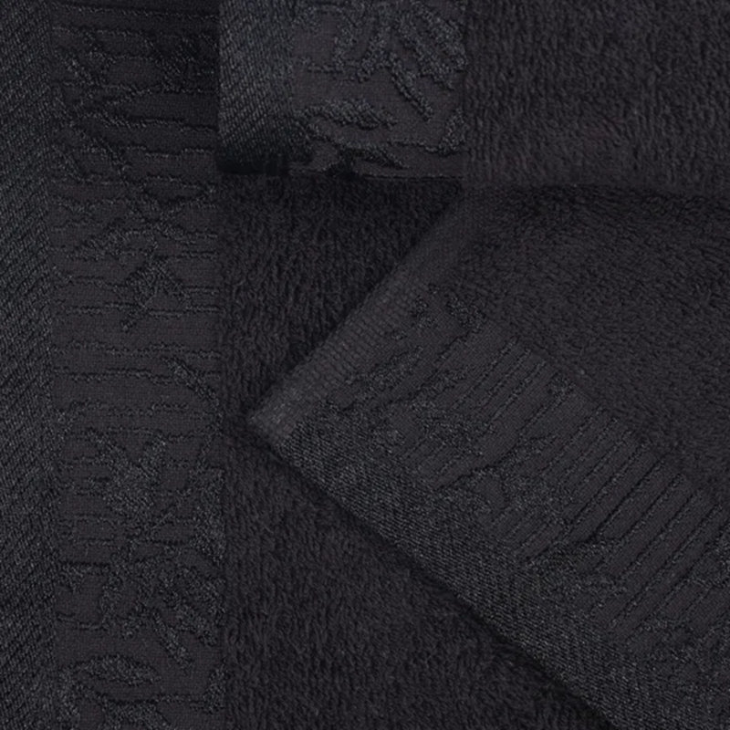 Carinna Cotton Medium Weight Floral Jacquard Border Assorted Bathroom Towel Set, Black/Black, Bath Towels - 2 Pack