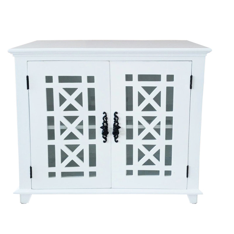 Mid - Century Modern White Chest With Solid Wood And Glass Door, Interior Shelf For Storage Painted Accent In Living Areas