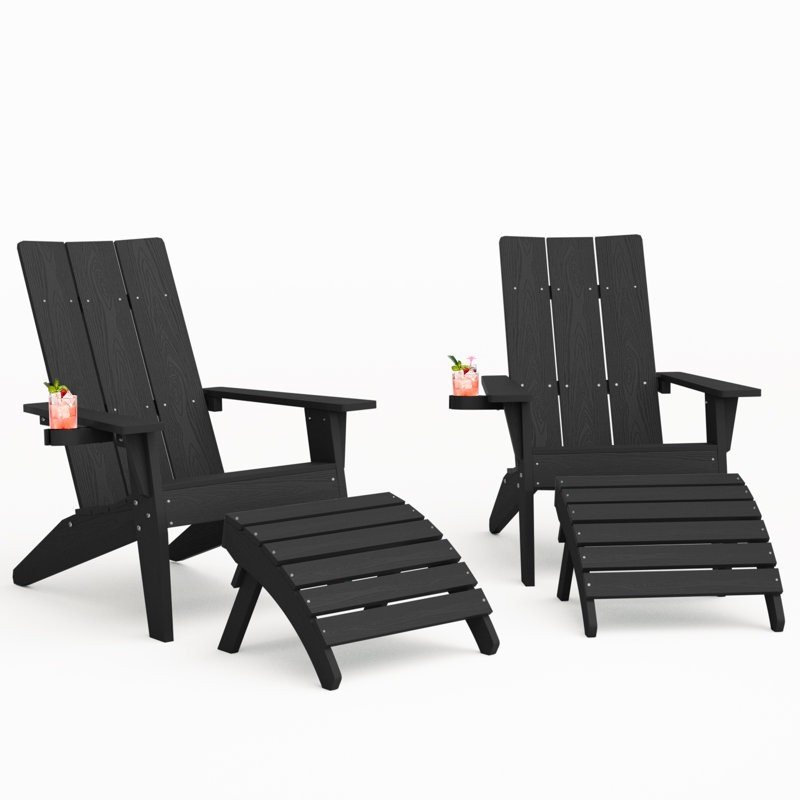 Chaise Adirondack d'extérieur en plastique avec repose-pieds, Noir