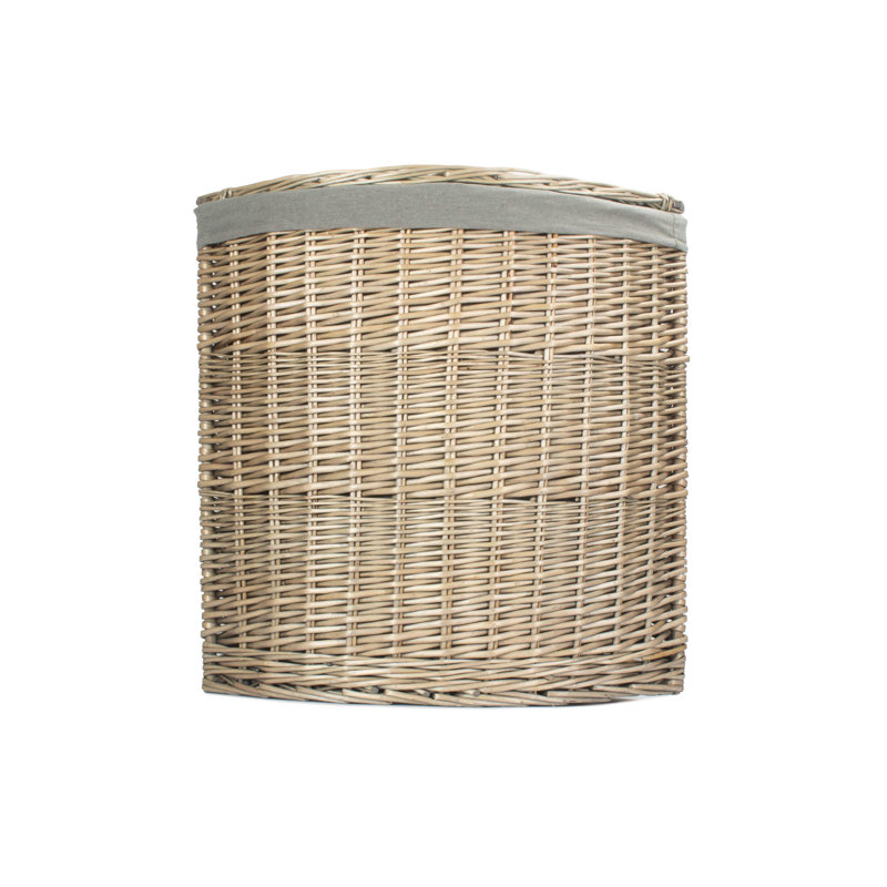 Wicker Corner Laundry Basket with Grey Sage Lining, 60cm H x 46cm W x 46cm D