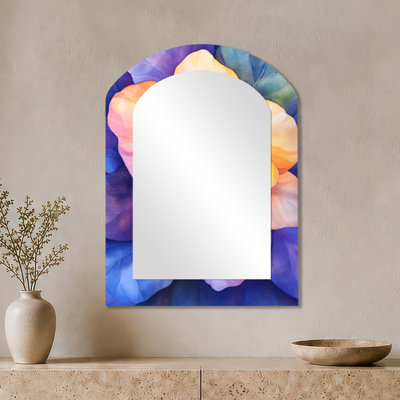 Modern Oversized Arch Wall Mirror – Radiant Blossom of Begonia, Metal Print