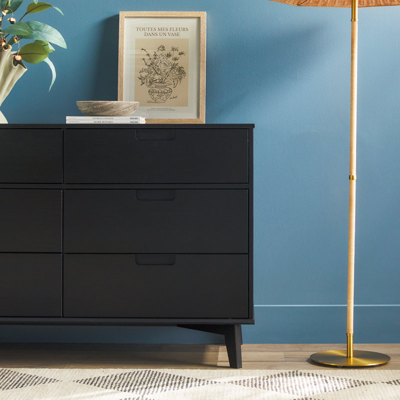 Yarber 6 Drawer Solid Wood Double Dresser, Black