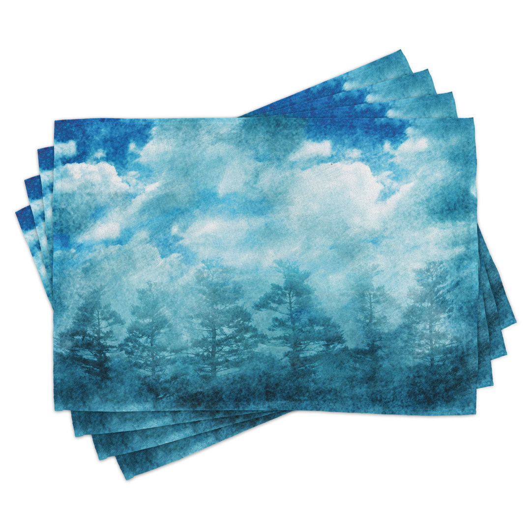 Platzdeckchen 4er-Set, Grunge Sky Foggy Night, Blue Teal