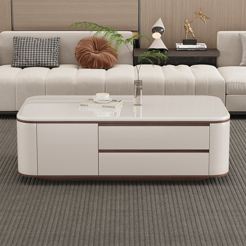 Table basse en pierre micro-cristalline avec rangement, H 16,9 po x L 51,2 po x l 27,6 po