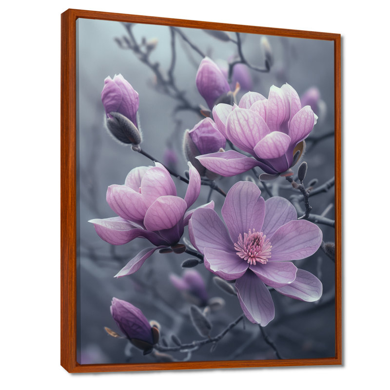Pham - Magnolias, art mural, H 30 po x l 40 po, Cadre flottant brun