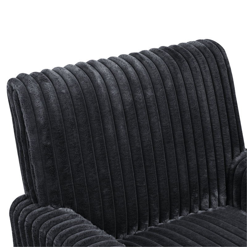 Fauteuil gris foncé de style moderne du milieu du siècle, recouvert de velours côtelé de 5 cm de large et doté de 9 pieds en bois massif, idéal pour un salon confortable et relaxant.