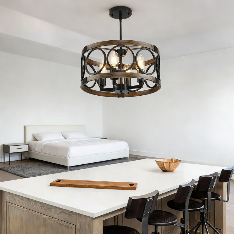 Plafonnier semi-encastré Farmhouse avec hauteur réglable, lustre 4 lumières pour la cuisine, la salle à manger et le couloir