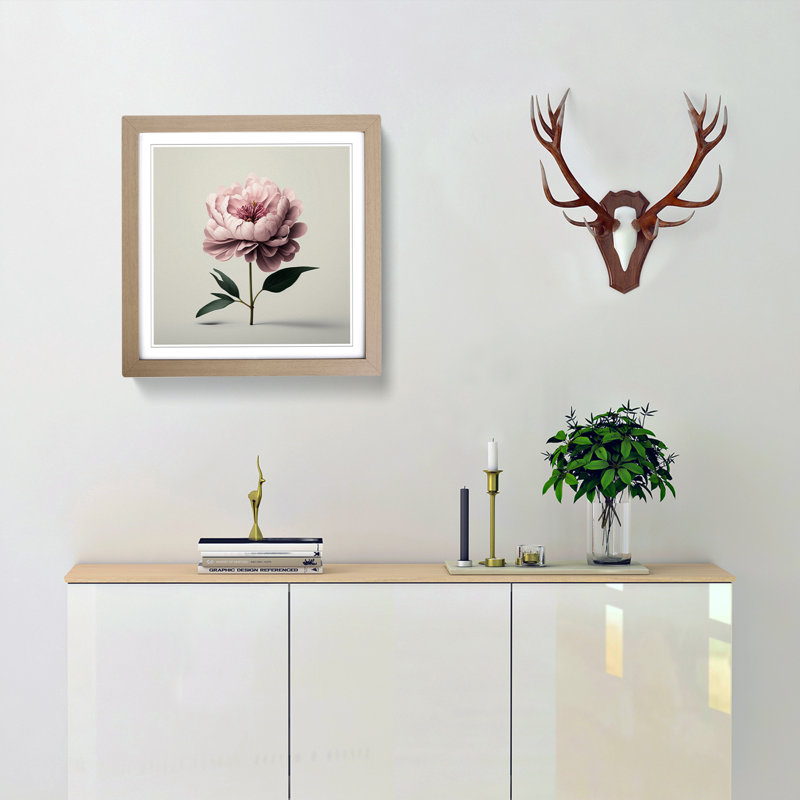 Peony Flower Minimalism - Single Picture Frame Print on Wood