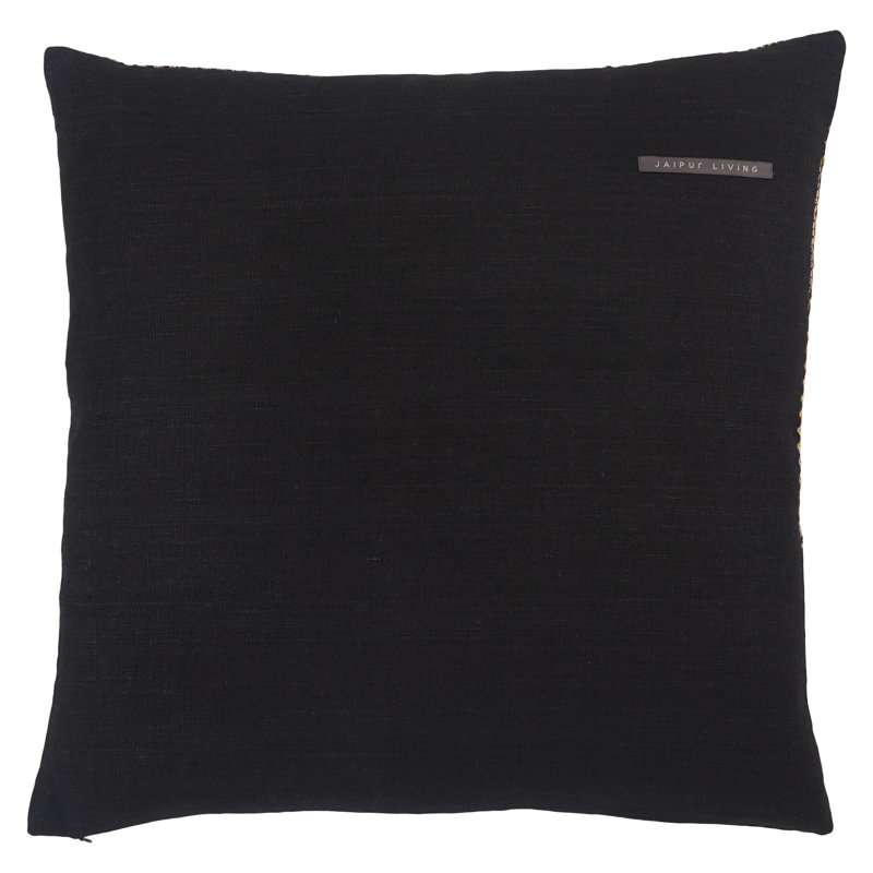 Sila Geometric Light Tan and Black Embroidered Pillow Cover, 22" Square