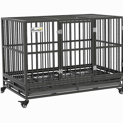 Cage pour chien en cage robuste de 48 po PawHut avec roues verrouillables, porte double et plateau amovible, gris