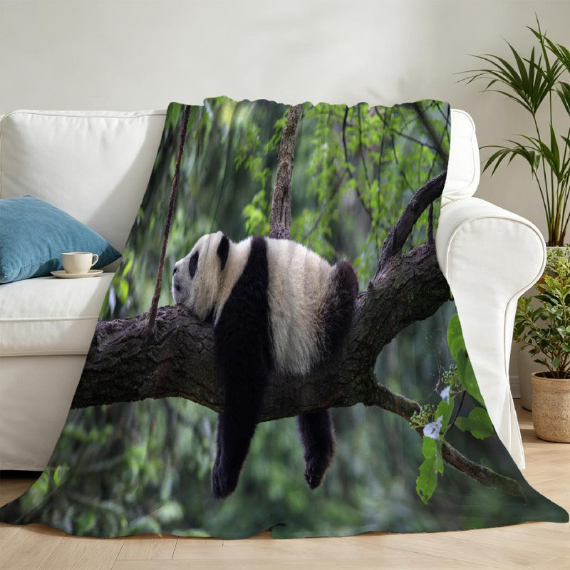 Jeté en flanelle transparente molletonné, imprimé panda, Throw 50" x 60"