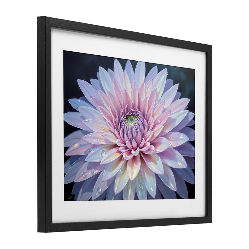 «Dew Kissed Pink Chrysanthemum», reproduction encadrée sous verre, conception de Tabz Jones, H 13 po x l 16 po