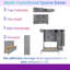Grand lit escamotable mural avec 3 armoires supérieures, 3 tablettes, 1 armoire et 2 tiroirs - Lit pliant peu encombrant de couleur grise-1465583005