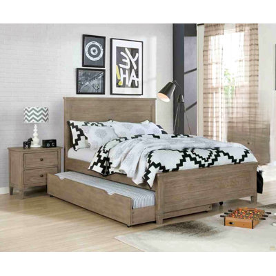 Full Size Bed W Trundle Wire-Brushed  Bedroom Furniture Wood Grain Texture 1Pc