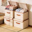 Ensemble de 4 grands bacs de rangement en tissu avec couvercles, boîtes de rangement pliables avec couvercles pour l'organisation, boîtes de rangement décoratives avec poignées pour la maison, la chambre à coucher, le placard, le bureau-1021682297