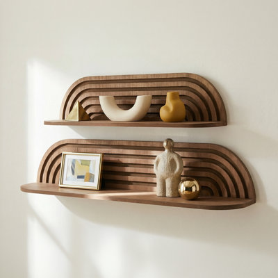 Dark Walnut Floating Wall Shelf Set of 2, Wall Mounted Rutsic Farmhouse Solid Wood Shelves - Modern for Bedroom, Bathroom, Living Room, Kitchen Decor & Storage