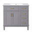 Meuble-lavabo moderne 36 po gris avec lavabo en céramique, portes à fermeture douce, 4 tiroirs de rangement, design élégant-657473130