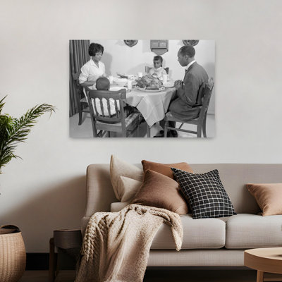 1960S African American Family At Dining Table With Turkey Saying Grace Praying Classic Retro Vintage Wall Art