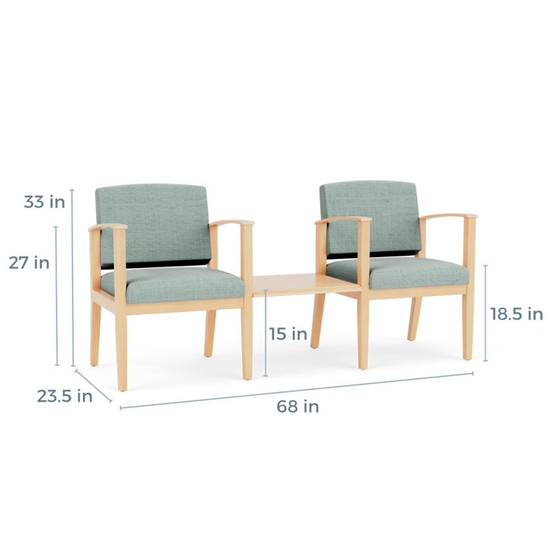 Structure en bois tandem 2 places avec table centrale Amherst, Naturel, Chambray écume de mer