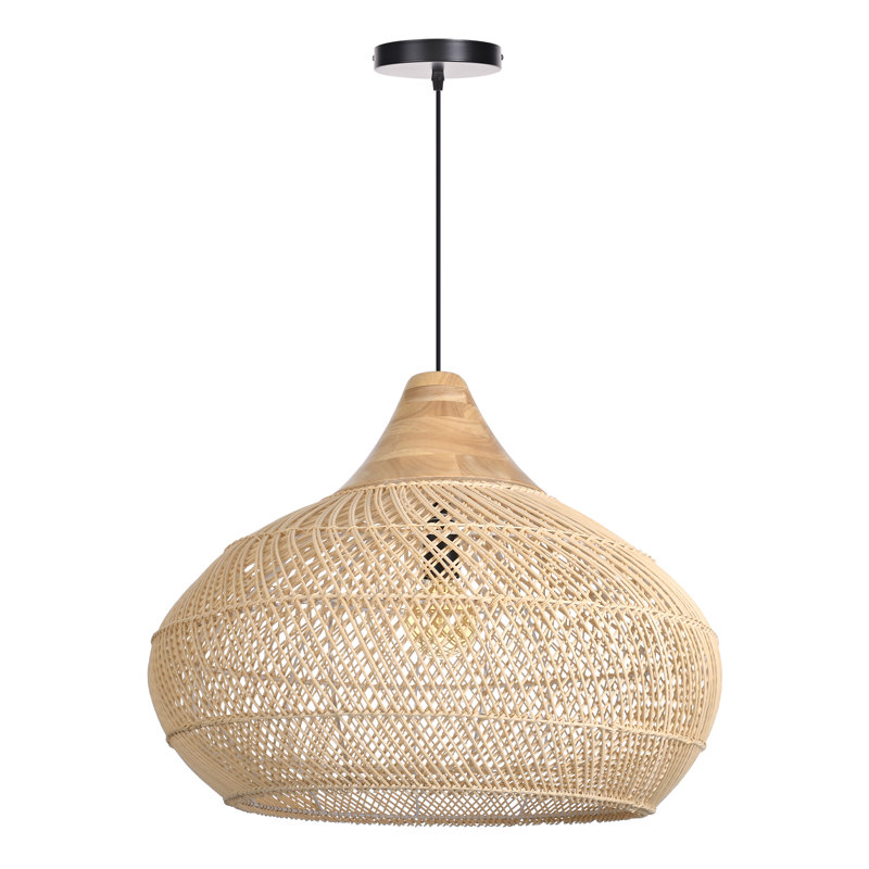 Luminaire suspendu en rotin naturel 1 lumière, H 17,72 po x l 23,62 po x P 23,62 po