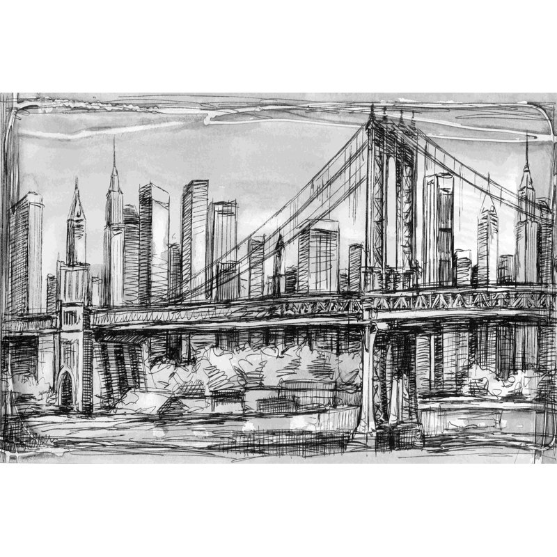 Stylo et encre paysage urbain I, H 8 po x l 12 po