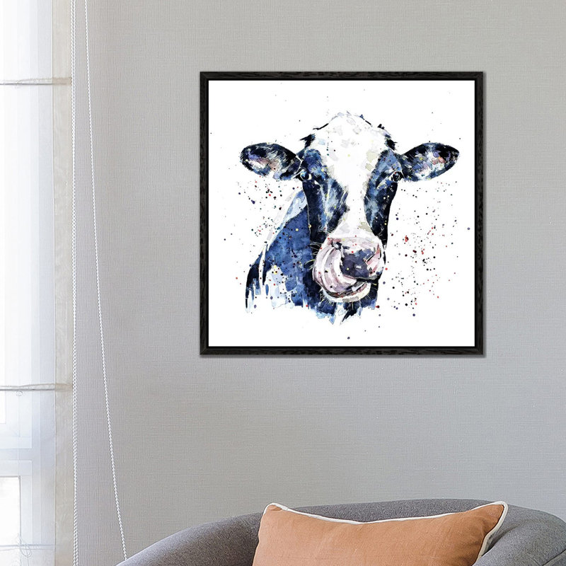 Holstein Cow I - Painting on Canvas, 66.04 cm H x 66.04 cm W, Black Framed