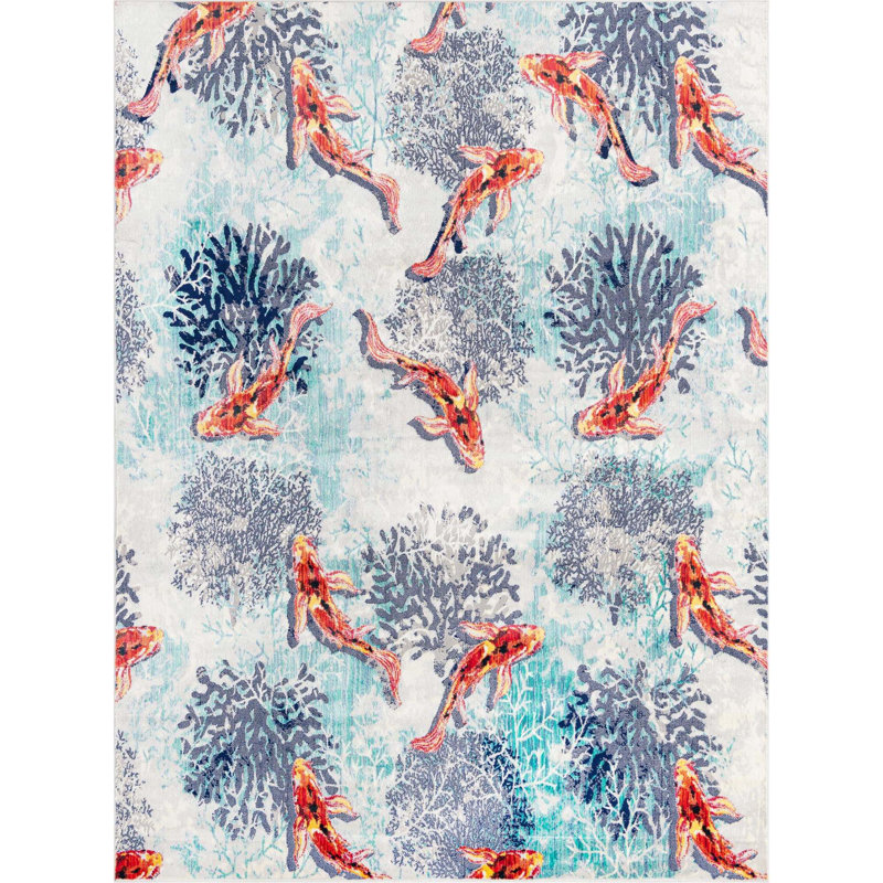 Tapis ivoire / vert clair / bleu marine / orange / rouge Leonville, Rectangle 9 pi x 12 pi