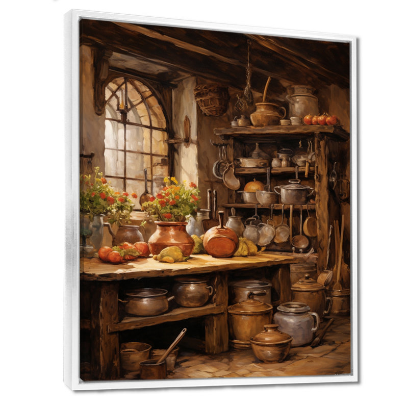 Cuisine rustique alimentaire II - nourriture, art mural, H 32 po x l 16 po x P 1 po, Cadre flottant blanc