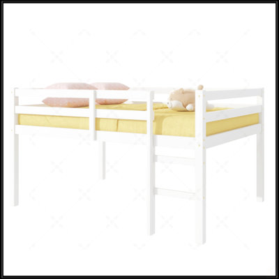 Full Rubber Wood Loft Bed With Ladder, Spacious Under-Bed Storage And Low Height Design For Safety And Style