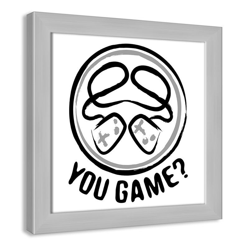 Décoration murale pour enfants avec emblème de jeu, 12" H x 12" W x 1.18" D, Encadré plat argent