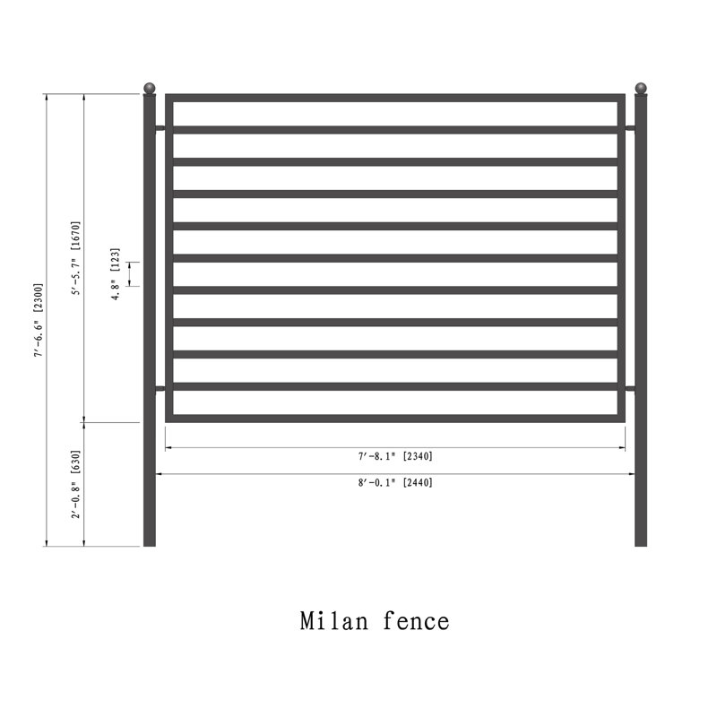 Milan Style Black Powder Coated Steel 8' x 5' Fence Panel