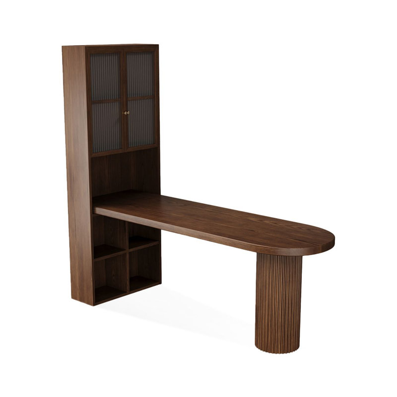 Walnut Curved Solid Wood desk, Left Hand Return, 70.87" H x 70.87" W x 25.2" D