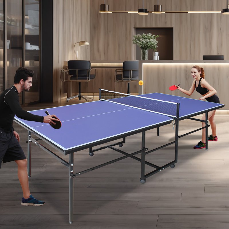 Ensemble de table de tennis de table pliable de taille moyenne 8,5 x 4,3 pi avec filet, 2 raquettes et 3 balles, Bleu