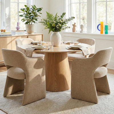 4 - Person Dining Table Sets With Round Table & 4 Upholstered Chenille Chairs