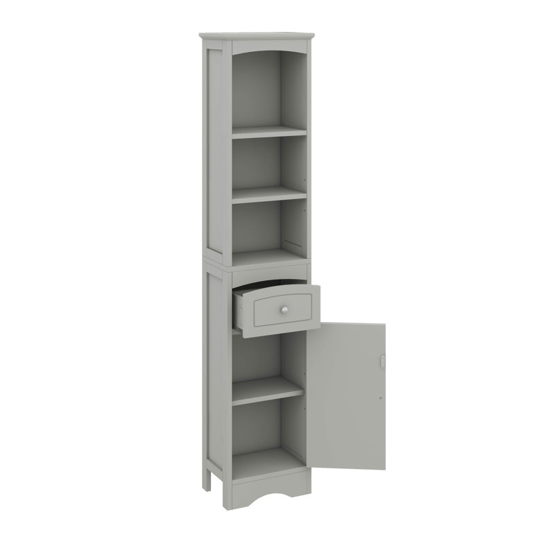 Tall And Slim Freestanding Storage Cabinet With Drawer And Door, Gray