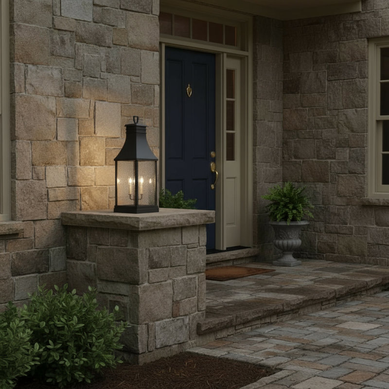 Beacon Hill 3-Light Outdoor Pier Mount Lantern, Museum Black