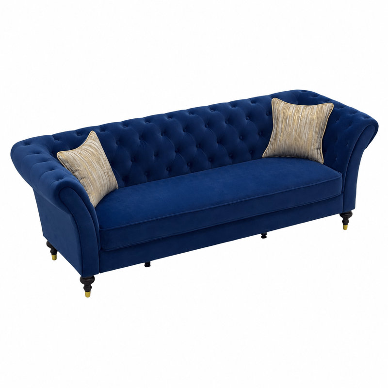 Canapé 3 places de style Chesterfield classique en polyester, avec dossier capitonné profond, accoudoirs arrondis, coussin amovible et pieds en bois massif, idéal pour le salon.